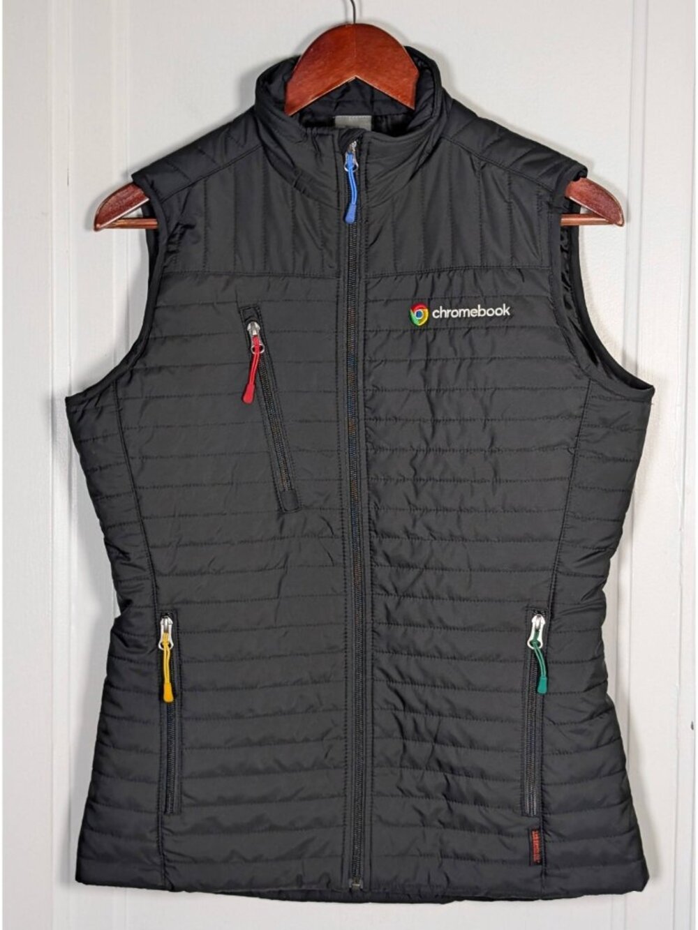 Google Chromebook Vest Full Zip Women's Small Black Quilted Puffer Employee